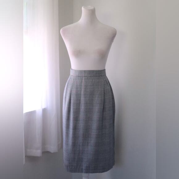 Vintage Y2K Casual Corner Black & White Plaid Houndstooth Knee Length Skirt - Picture 3 of 9